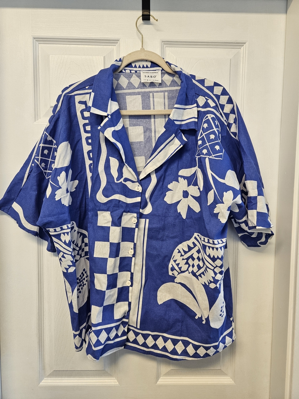Blue & White Floral Short-Sleeve Shirt